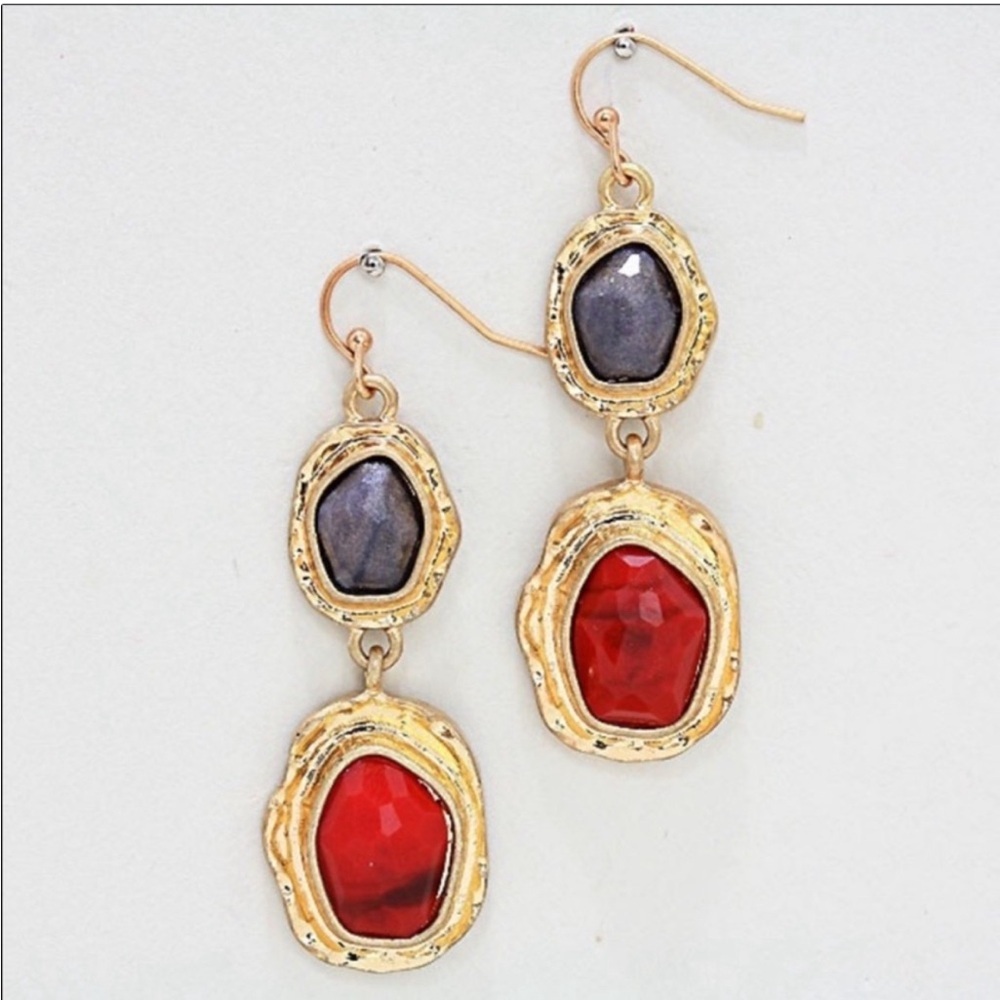 Red And Gold Double-Drop Gemstone Earrings 27$
